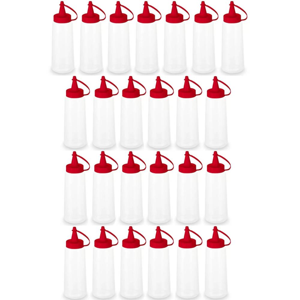 25 Frascos para Molhos Bisnagas Plásticas 250ml para Lanchonete Bar Ketchup Tampa Vermelha