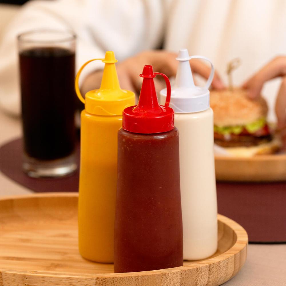 50 Bisnagas Plásticas 250ml Tubos para Molhos Ketchup Maionese Mostarda Tampa Branca