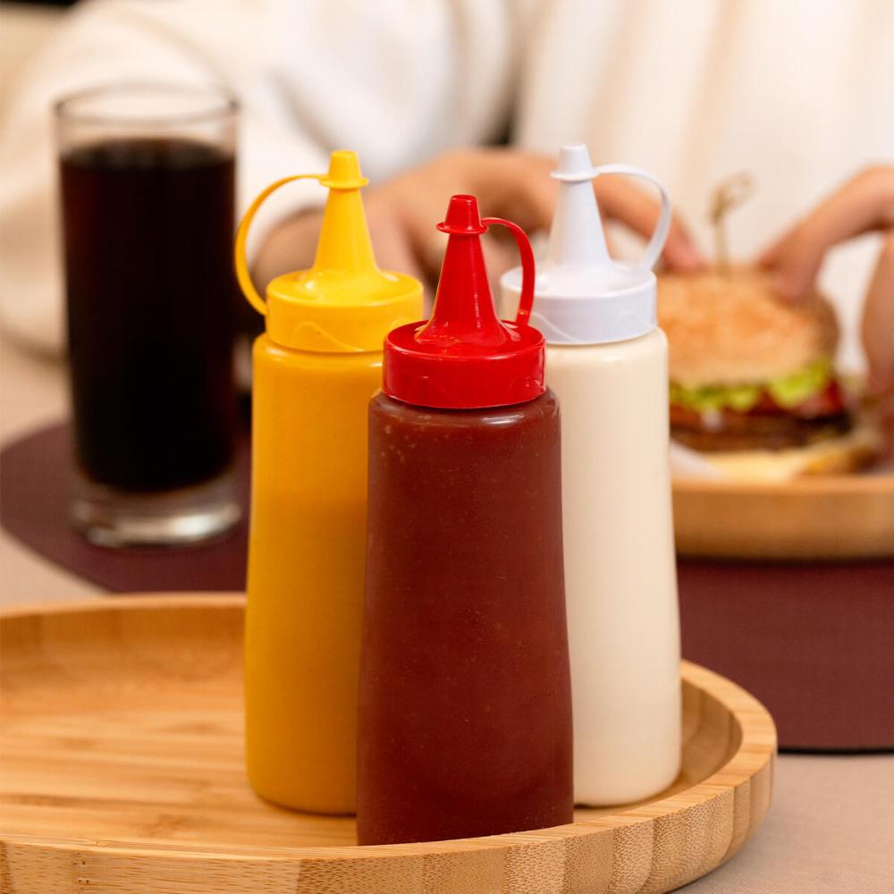 Bisnaga para Molhos 400ml Plástica Ketchup Mostarda Maionese Tampa Vermelha Plasvale