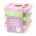 Conjunte 3 Potes de Plástico 600ml Plasvale Vasilhas com Tampa Quadrado Colorido