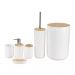 Conjunto Banheiro Bambu 6 Peças Branco Plasvale Lixeira 6,5l Escova Sanitária Acessórios Lavabo
