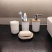 Conjunto Banheiro Bambu 6 Peças Branco Plasvale Lixeira 6,5l Escova Sanitária Acessórios Lavabo