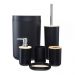Conjunto Banheiro Bambu 6 Peças Preto Plasvale Lixeira 6,5l