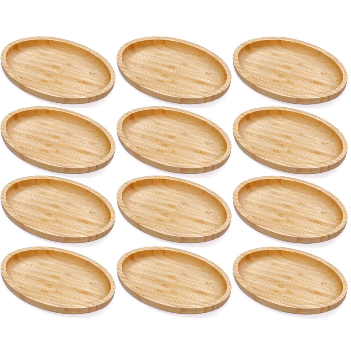 Kit 12 Petisqueiras Bambu Bandeja Oval 23x15cm Restaurante Plasvale Travessa Multiuso