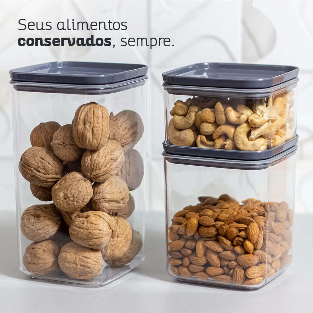 Kit 12 Potes Herméticos de Plástico 1L Potinhos com Tampa Porta Mantimentos Chumbo Plasvale