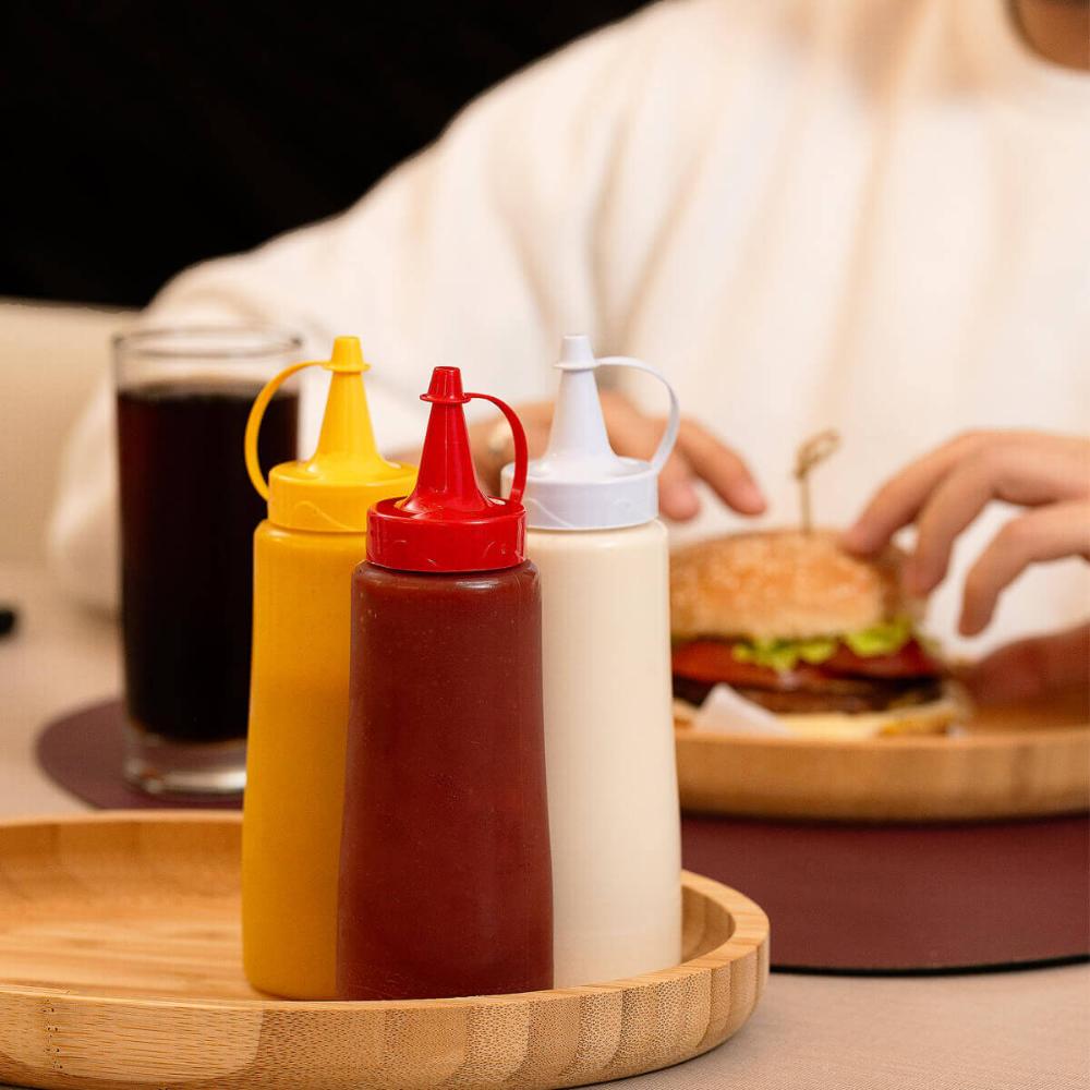 Kit 24 Bisnagas para Molhos 400ml Plástica Ketchup Tampa Vermelha Plasvale Mostarda Maionese Restaurantes Hotel Bar