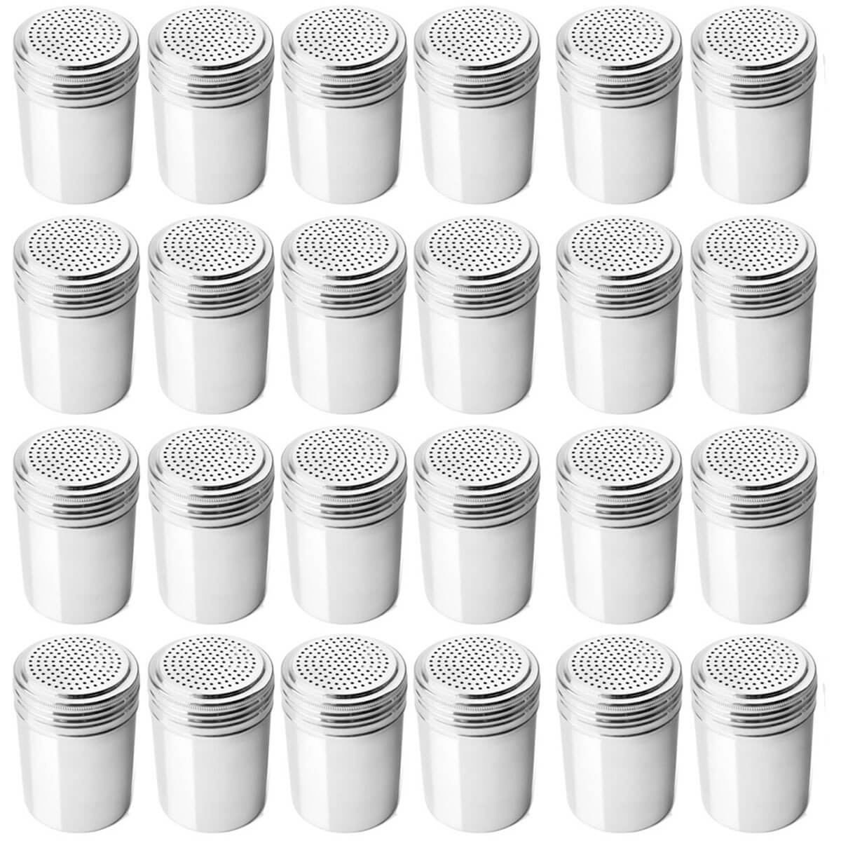 Kit 24 Saleiros Porta Temperos de Inox Dispenser de Mesa par