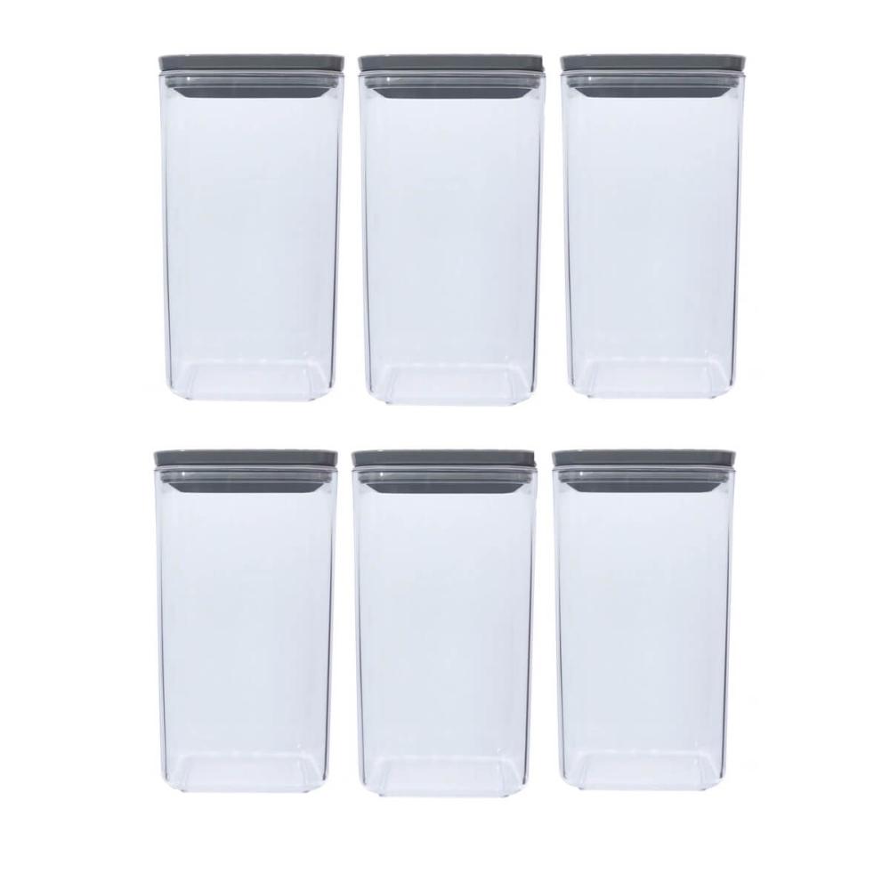 Kit 6 Potes Herméticos Retangulares 1,5L cada Plástico Plasvale Porta Mantimentos Transparente