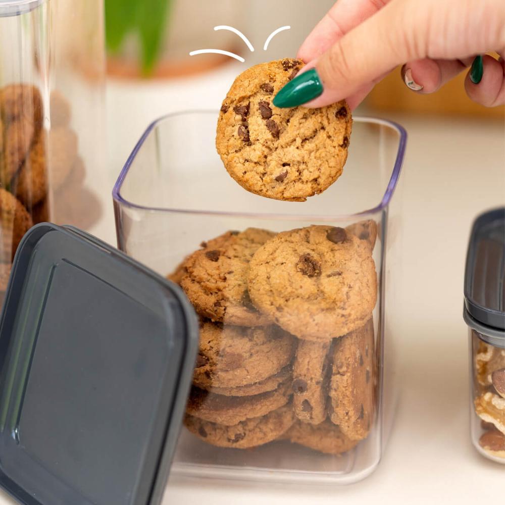 Porta Mantimentos Hermético Pequeno Cristal 1L Pote para Alimentos Quadrado Chumbo