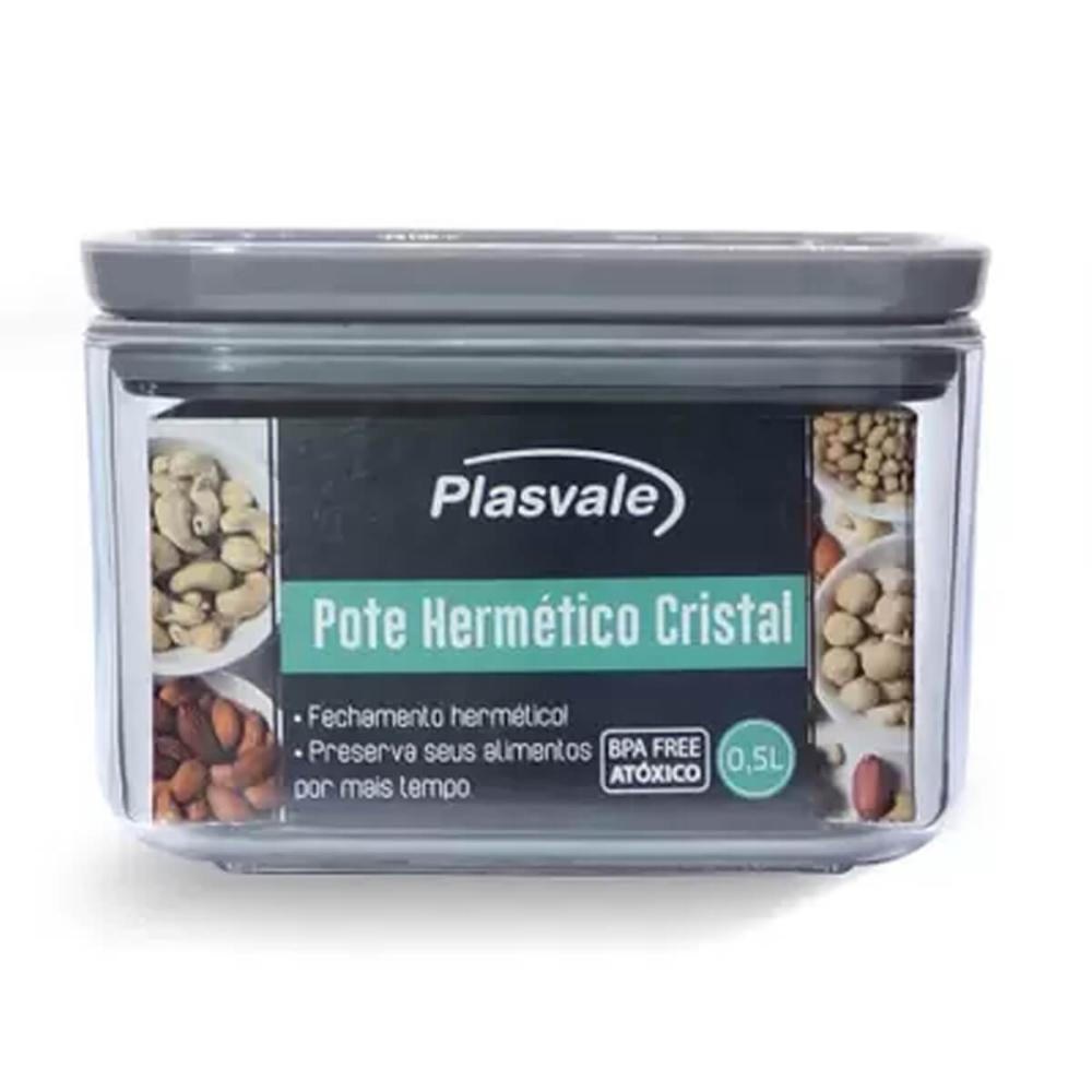 Pote Hermético Plasvale Pequeno 500ml Cristal Quadrado para