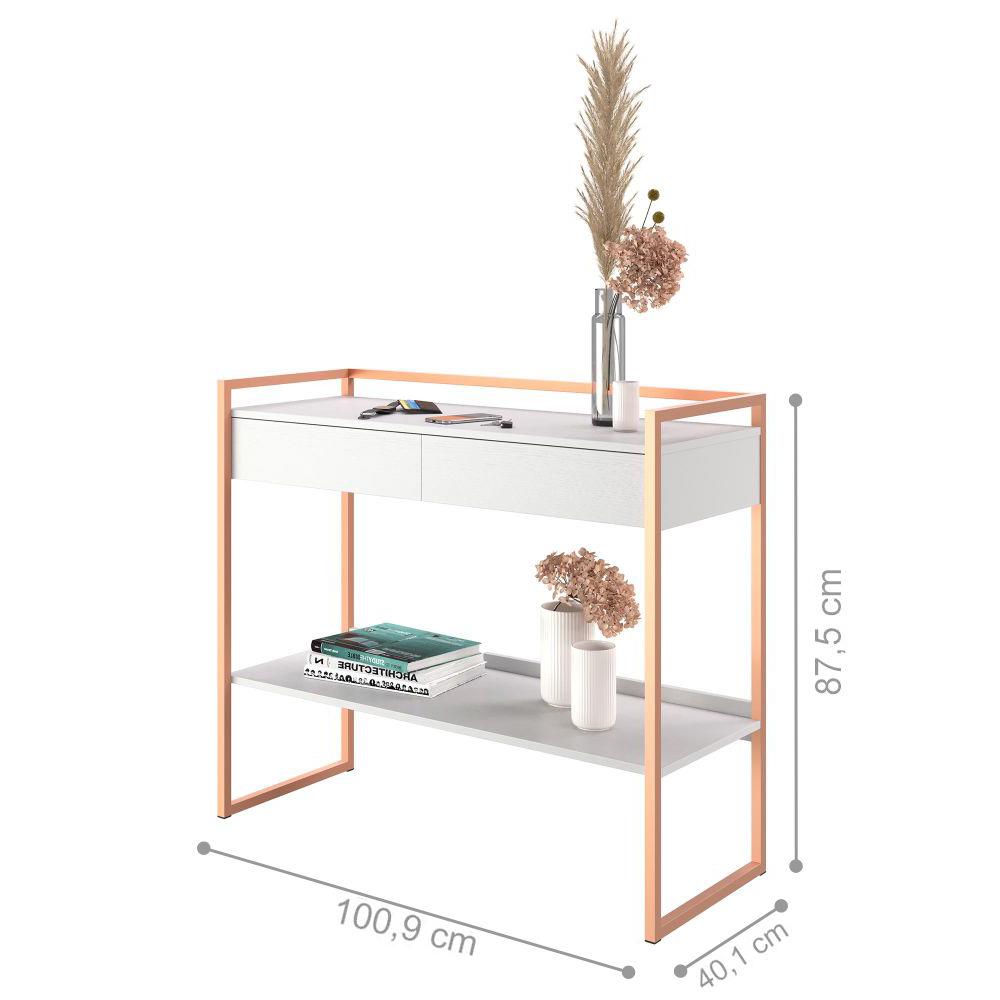 Aparador Moderno Estilo Industrial 2 Gavetas Branco Cobre