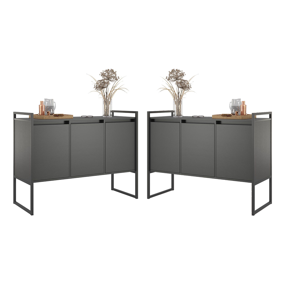 Armario Industrial 3 Portas Balso Conjunto 2 Peças - Preto