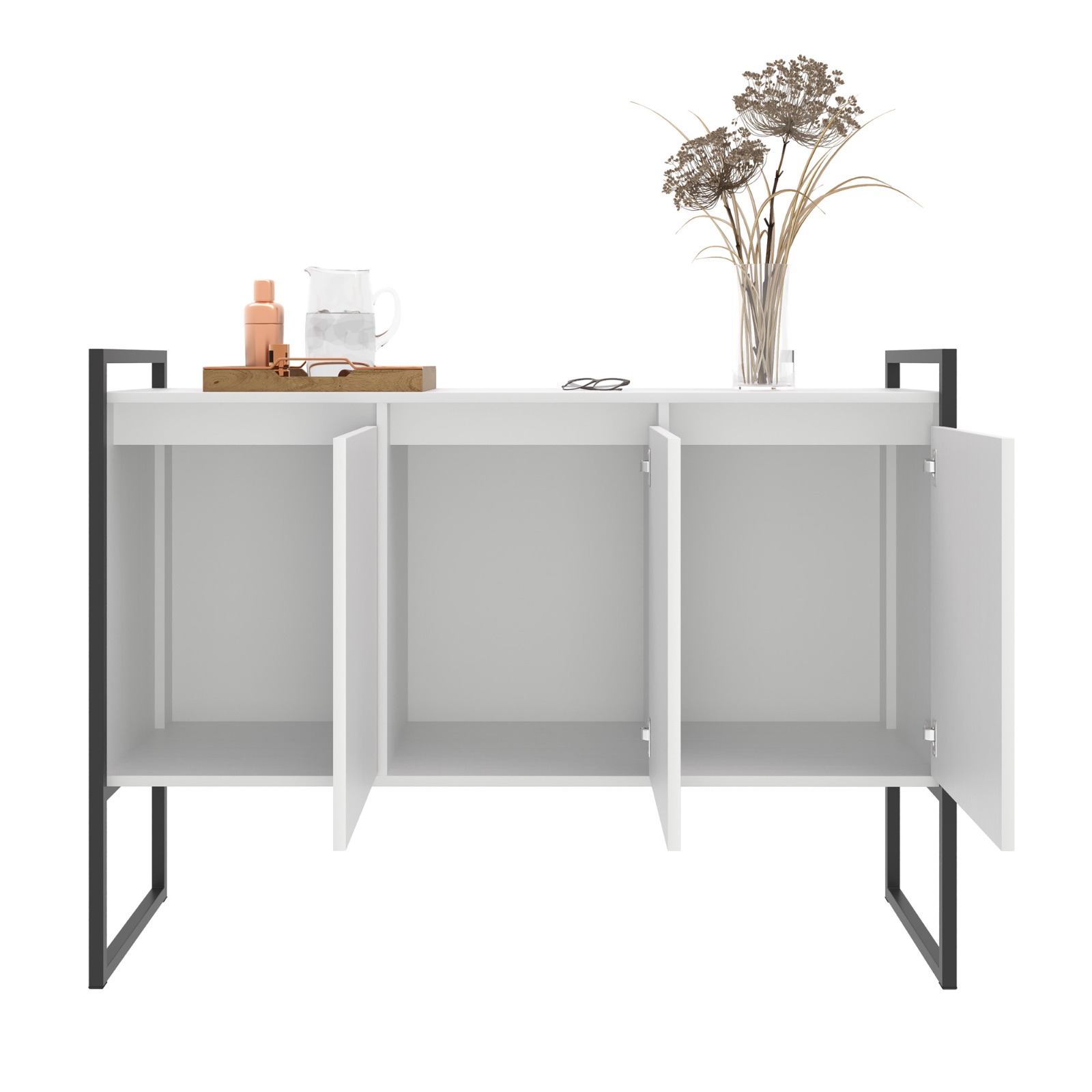 Balcão Buffet Aparador Industrial 3 Portas - Branco