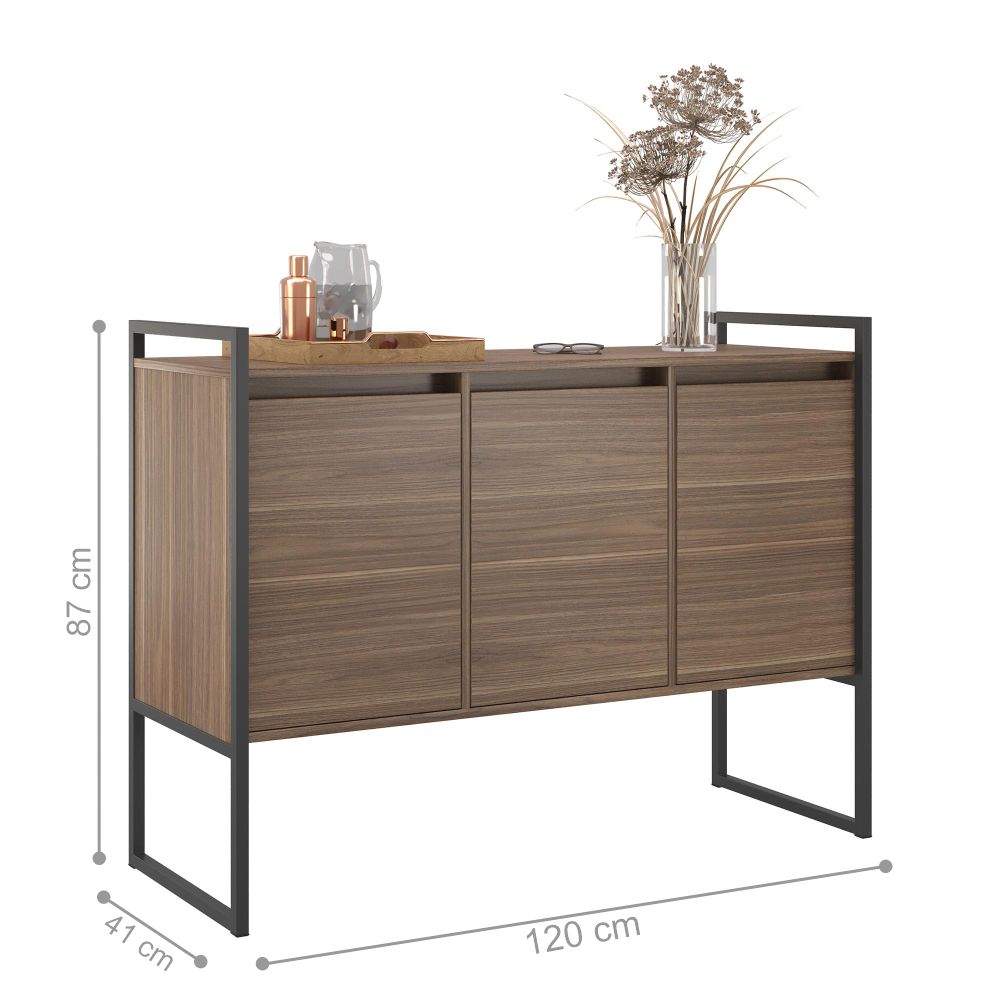 Balcão Buffet Aparador Industrial 3 Portas - Marrom Affara