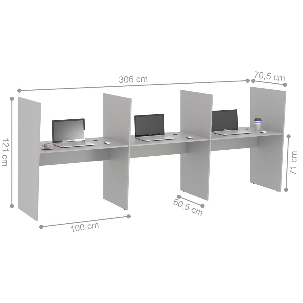 Balcao de Atendimento 3 Lugar Mixer Cinza