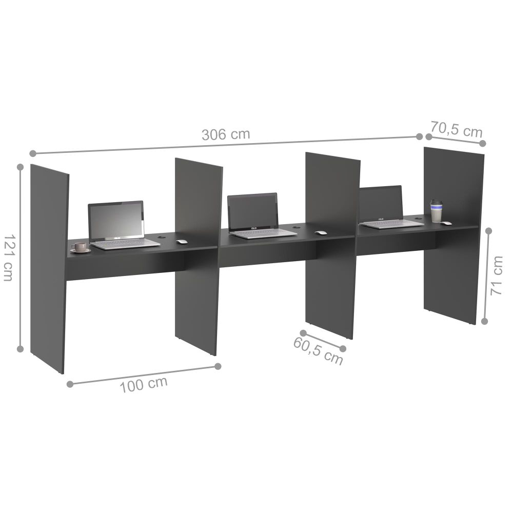 Balcao de Atendimento 3 Lugar Mixer Preto Onix