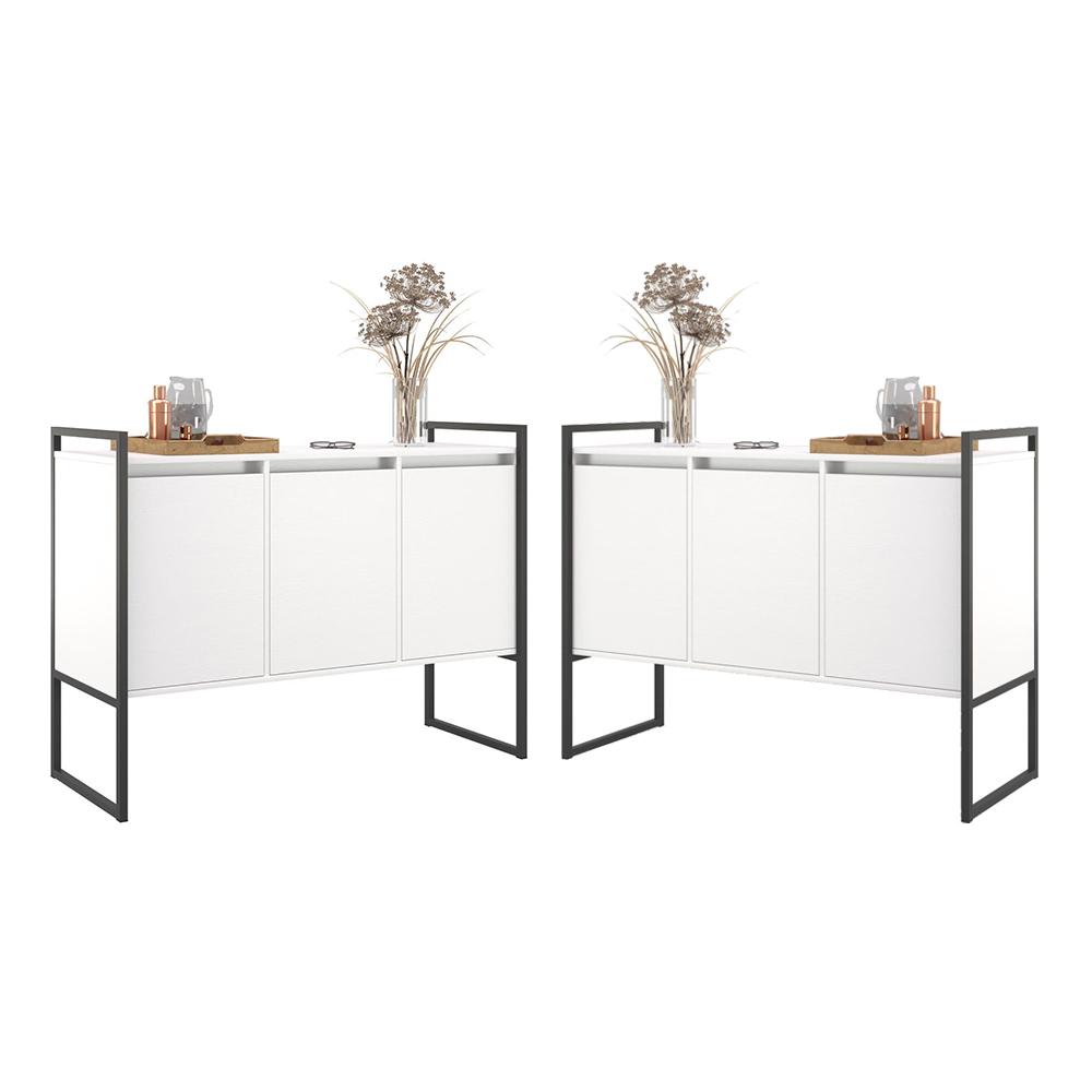 Buffet 3 Portas Rouxe Branco Conjunto 2 Unidades
