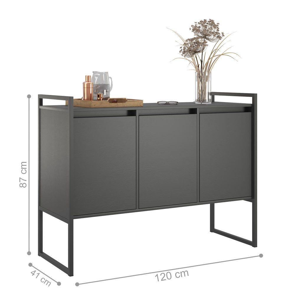 Buffet 3 Portas Rouxe Preto Conjunto 2 Unidades