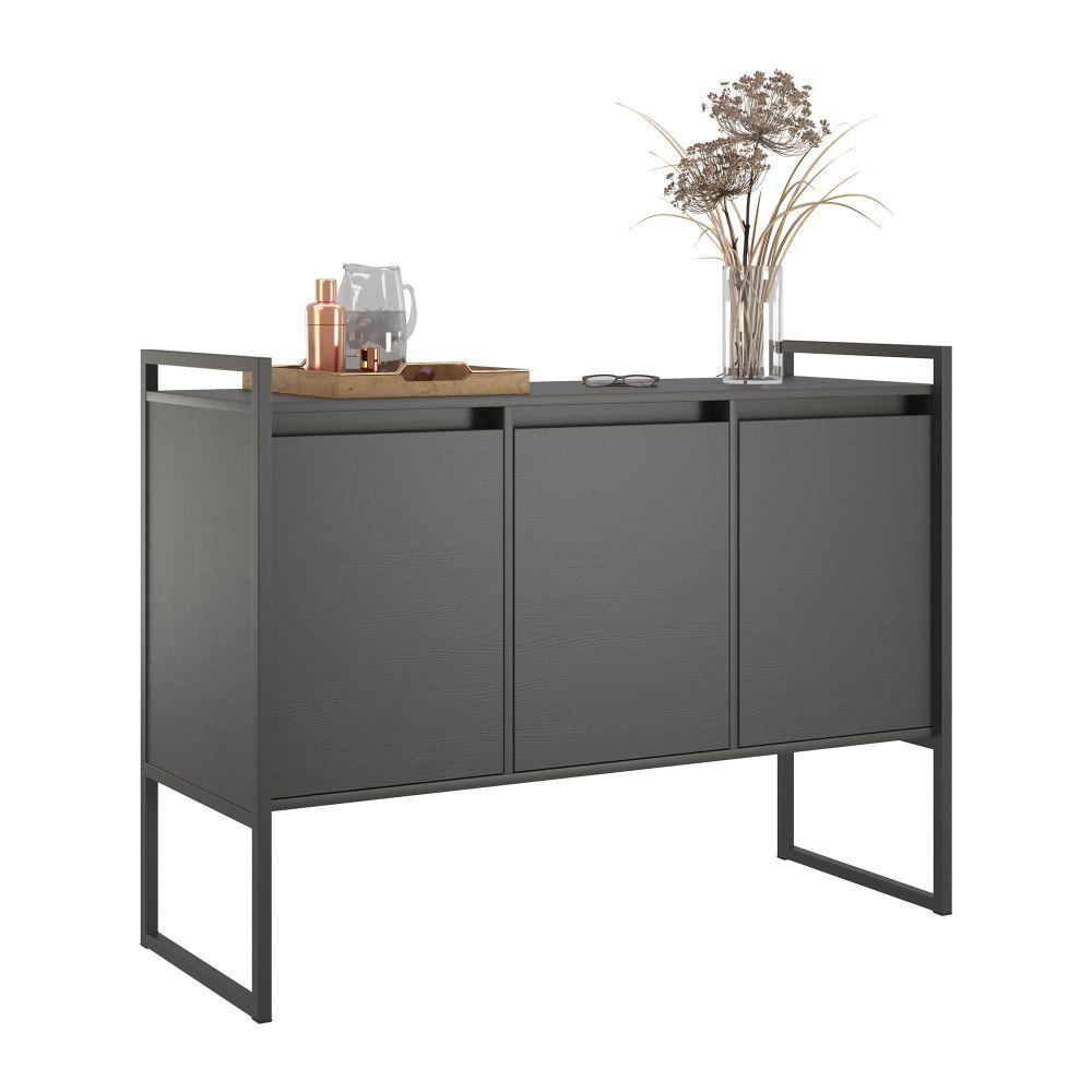 Buffet 3 Portas Rouxe Preto Conjunto 2 Unidades