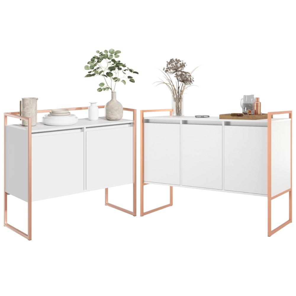 Conjunto Aparador Industrial 2 e 3 portas Branco Cobre