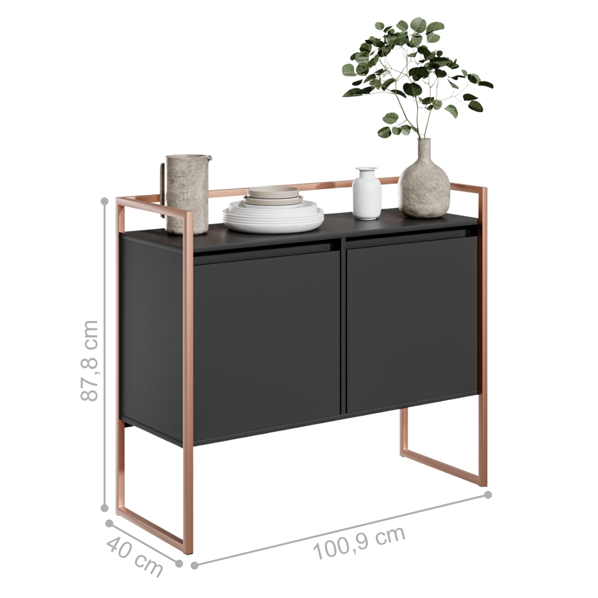 Conjunto Buffet 2 Portas e Aparador Industrial Preto Cobre