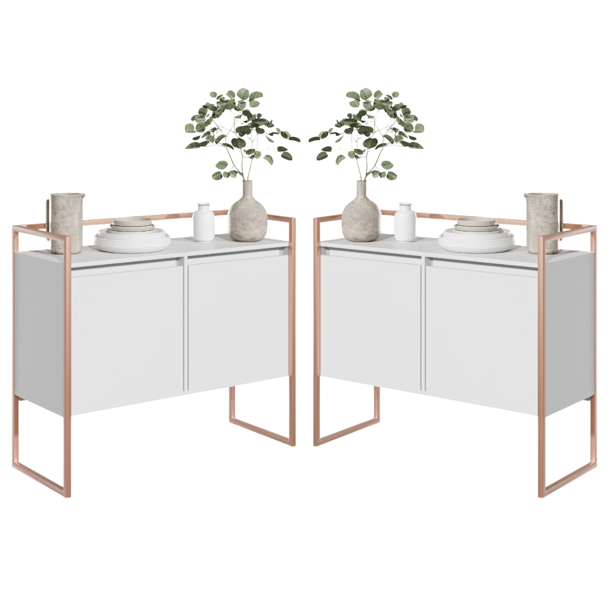 Conjunto Buffet Aparador Industrial 2 Portas Branco Cobre
