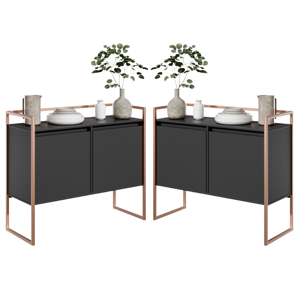 Conjunto Buffet Aparador Industrial 2 Portas Preto Cobre