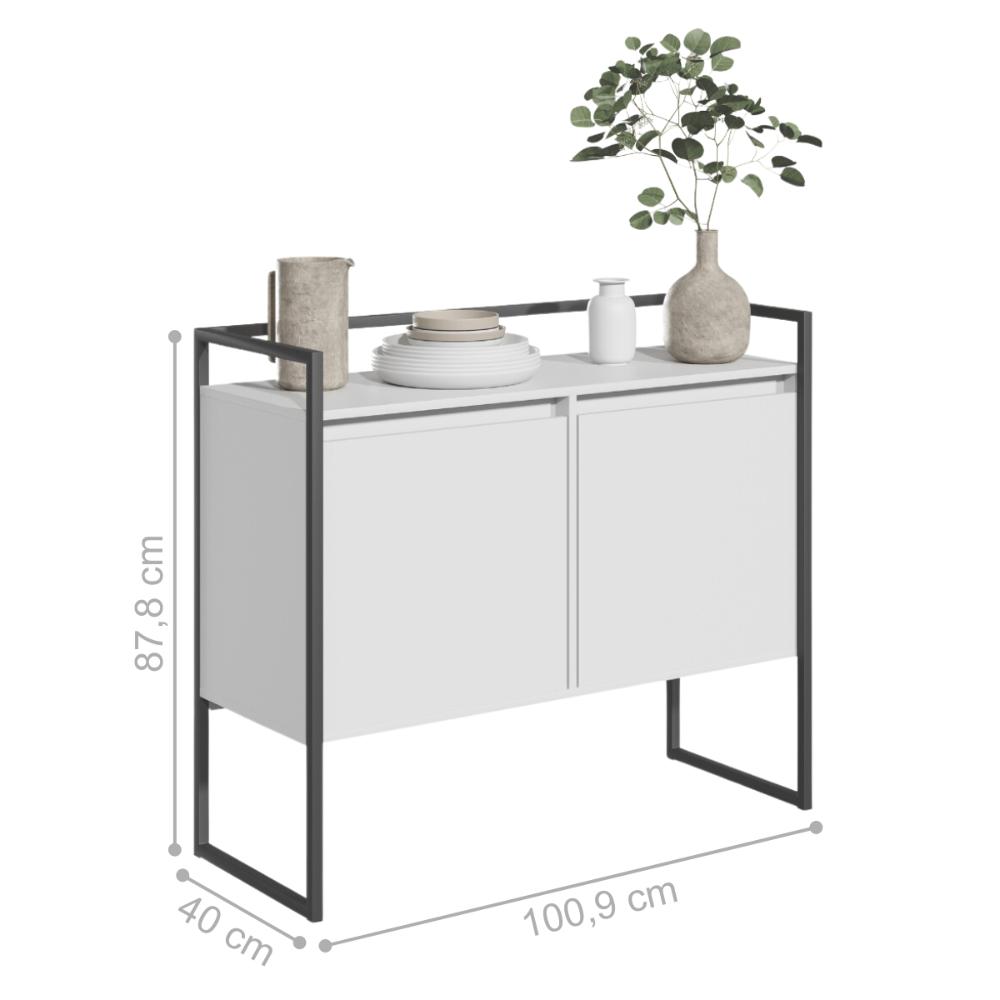Conjunto Buffet Compacto e Aparador Industrial Branco Preto