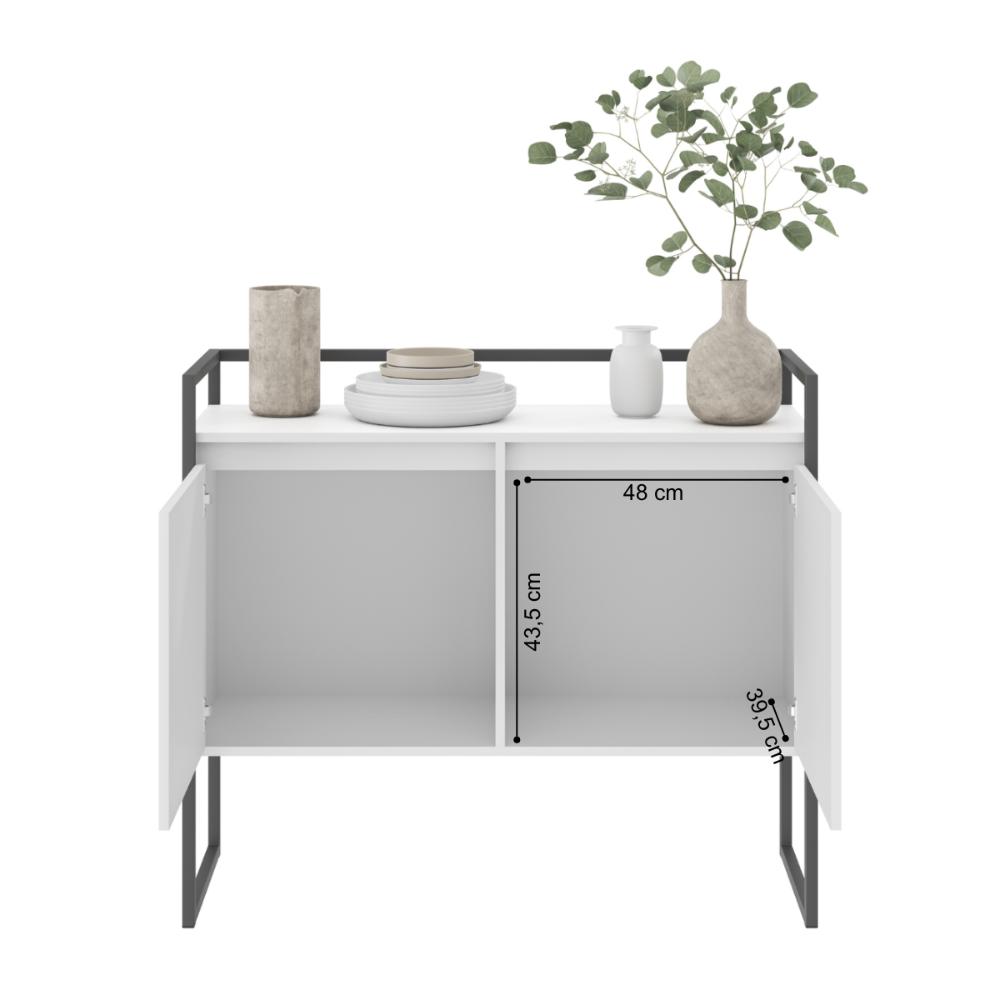Conjunto Buffet Compacto e Aparador Industrial Branco Preto