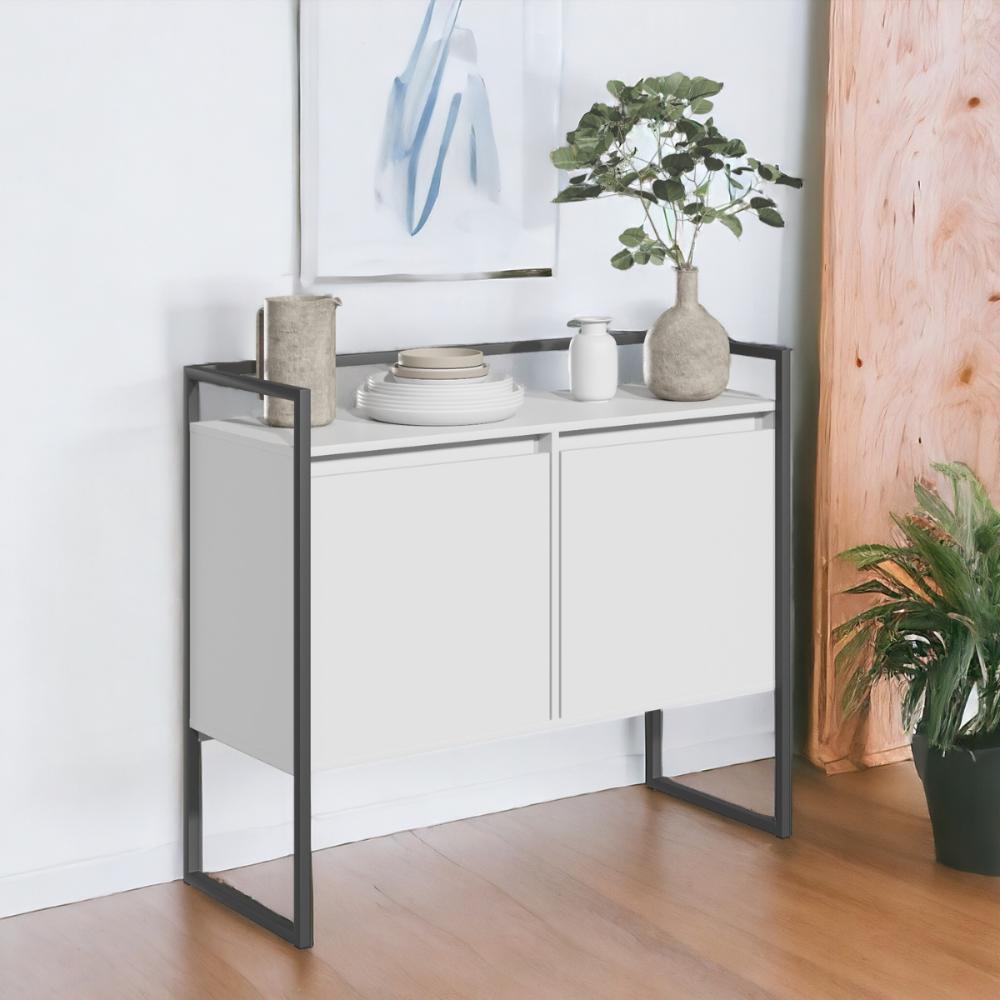 Conjunto Buffet Compacto e Aparador Industrial Branco Preto