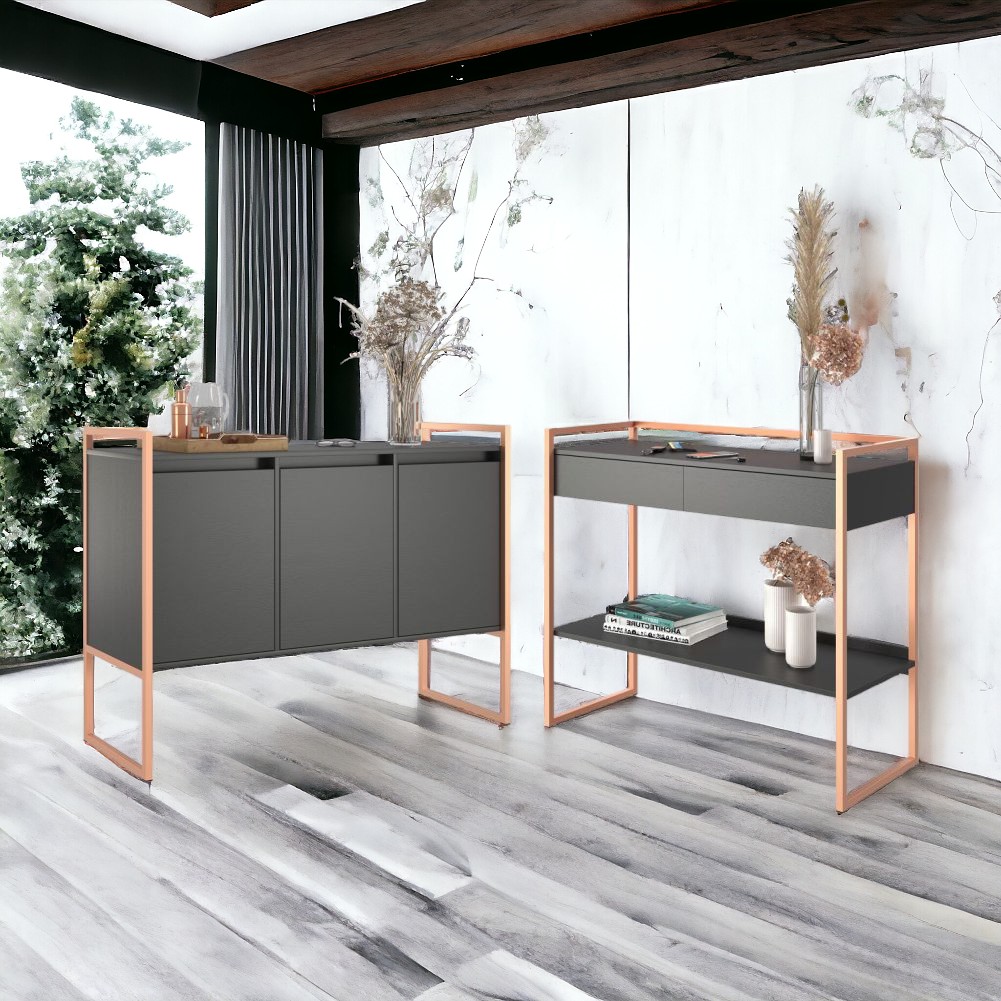Conjunto Buffet E Aparador Industrial - Preto Cobre