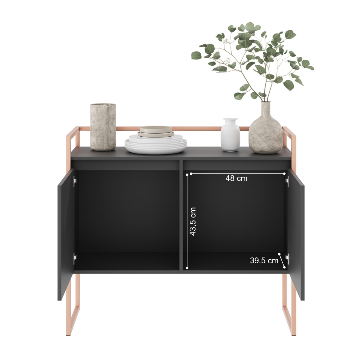 Conjunto Buffet Industrial 2 e 3 portas Preto Cobre