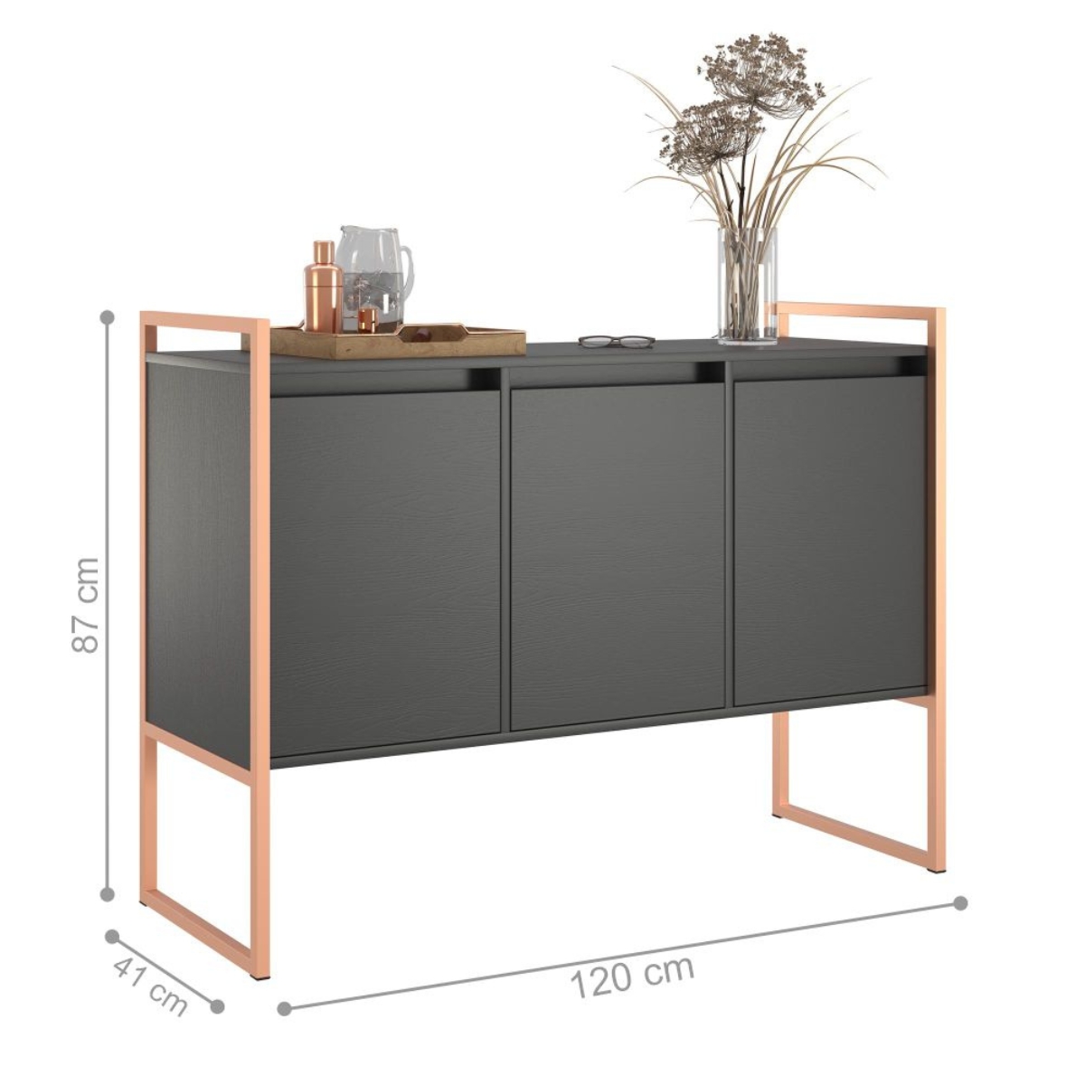 Conjunto Buffet Industrial 2 e 3 portas Preto Cobre