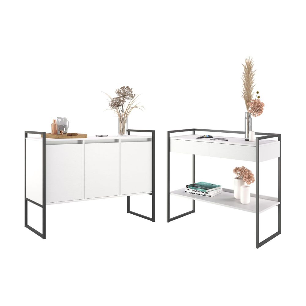 Conjunto Buffet e Aparador Industrial Branco