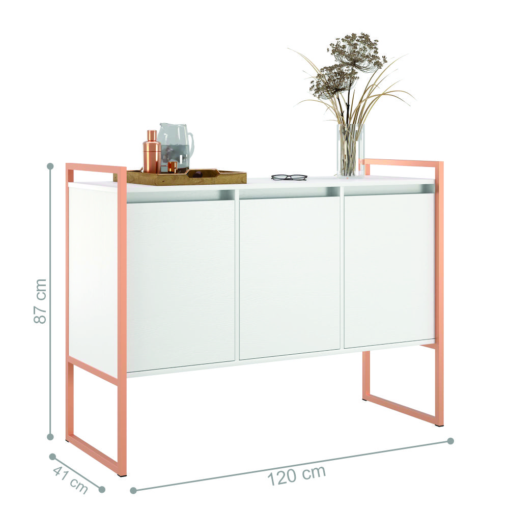 Conjunto Buffet e Aparador Industrial Branco Cobre