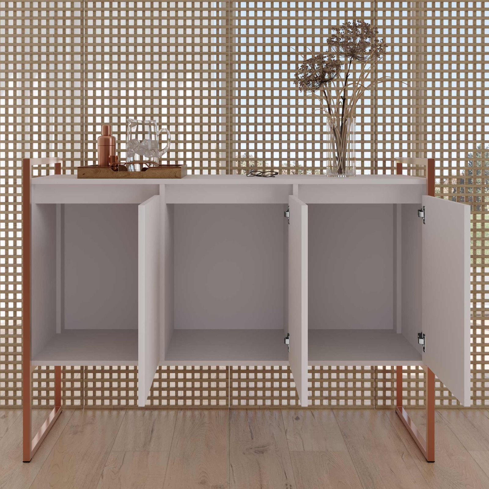 Conjunto Buffet e Aparador Industrial Branco Cobre