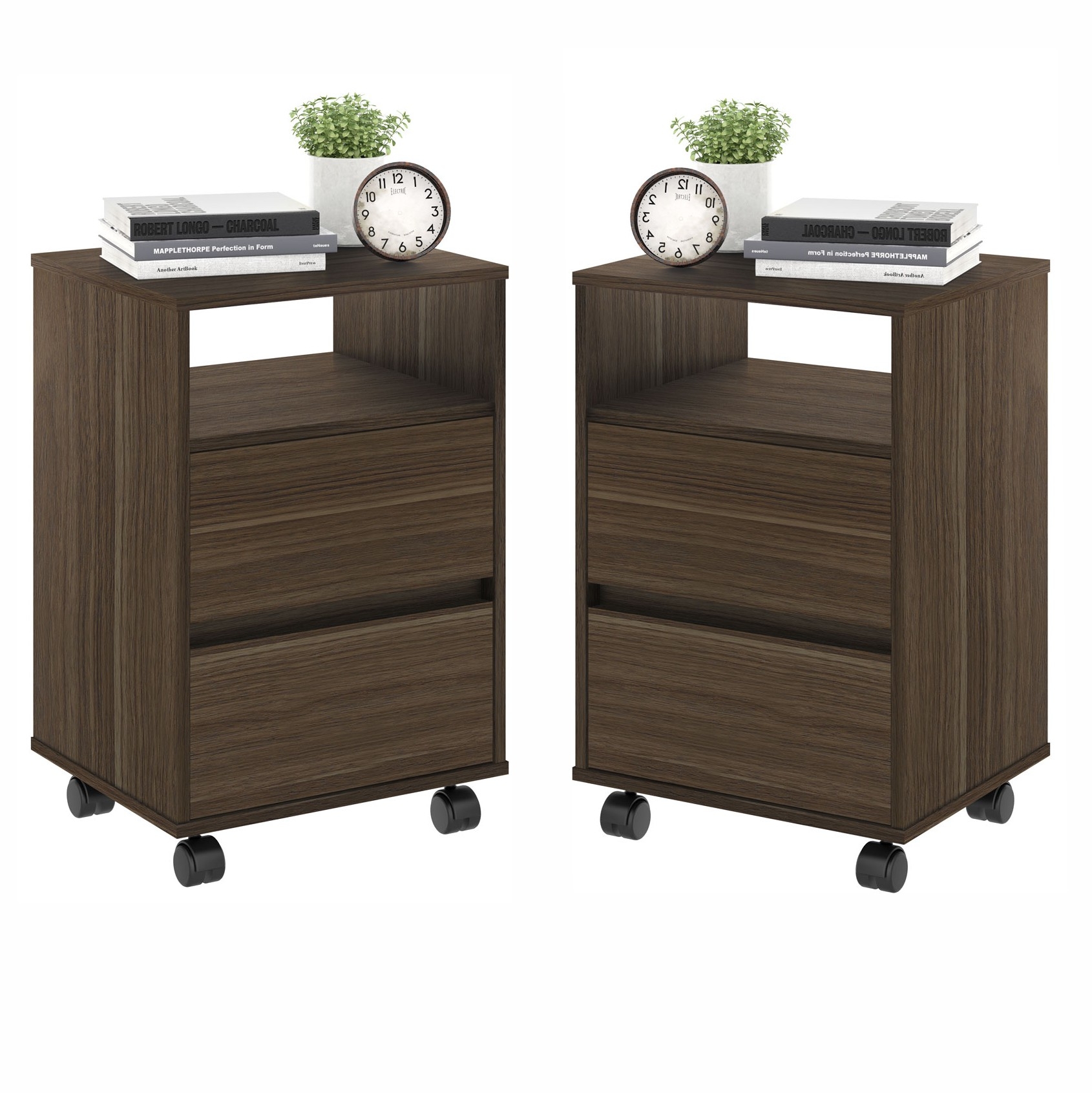 Conjunto Mesa de Cabeceira com Rodízios Nadi Marrom