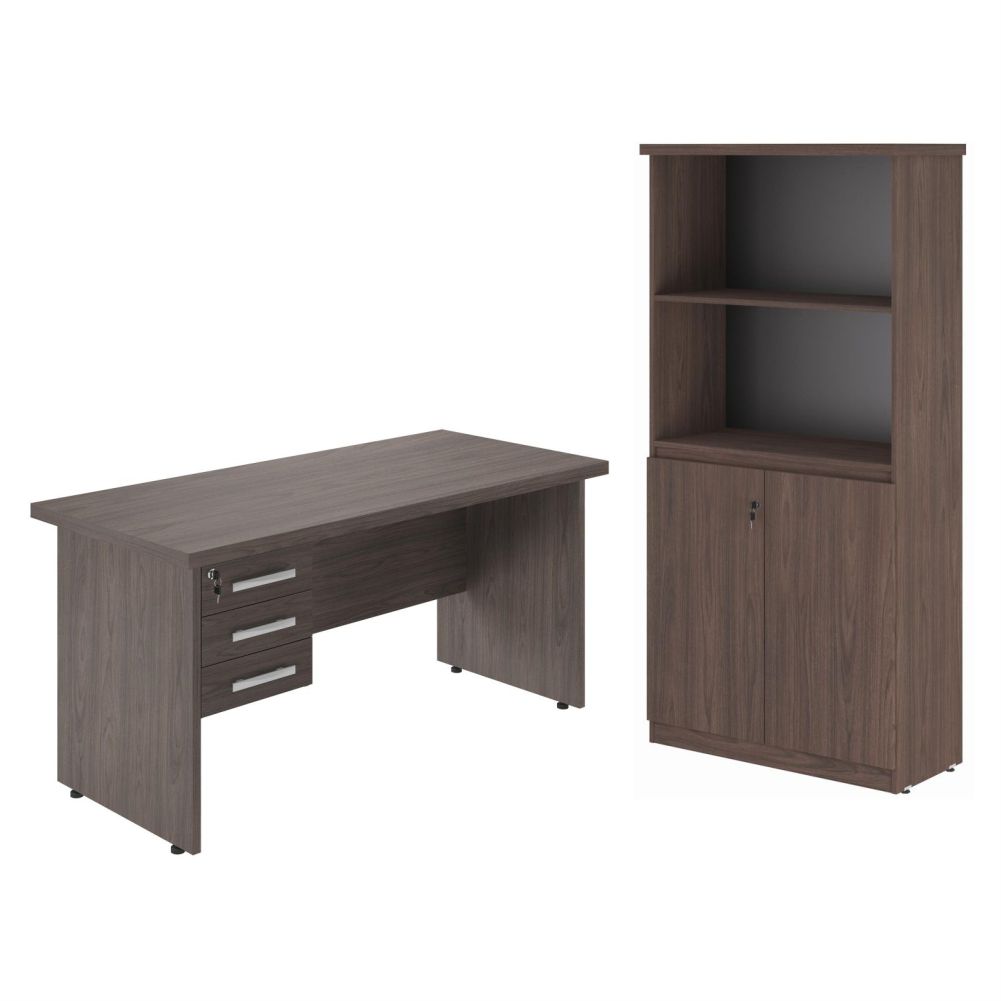Conjunto de Mesa e Armário Estante Cruzeiro Freijo