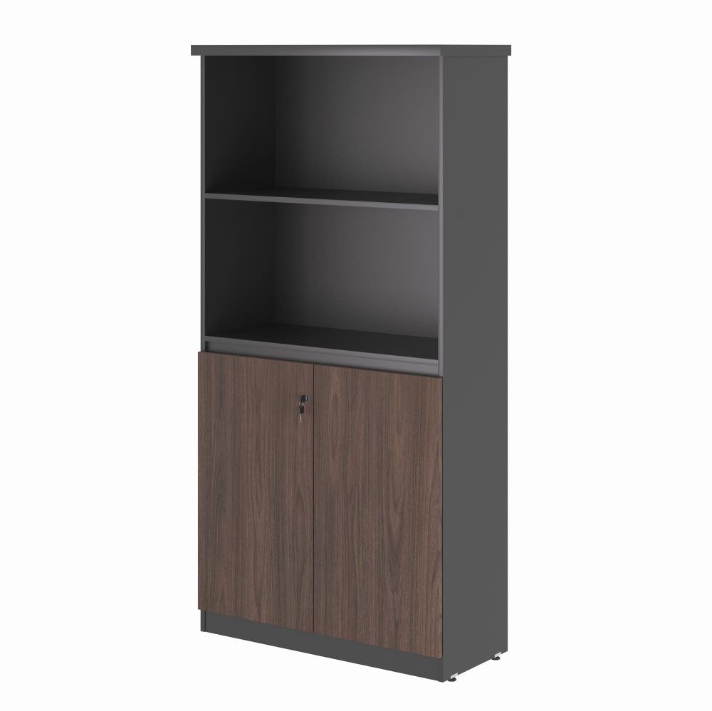 Conjunto de Mesa e Armário Estante Cruzeiro Freijo Preto