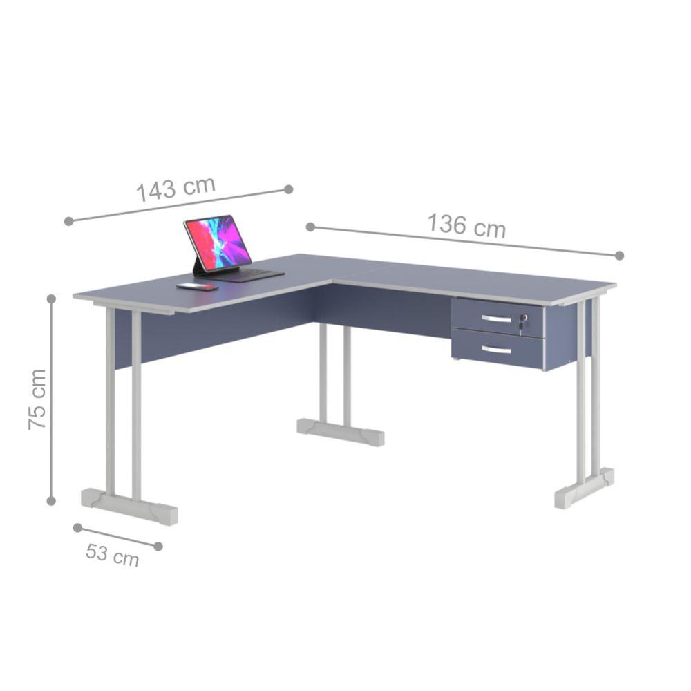 Escrivaninha Para Computador L Com 2 Gavetas Range - Azul