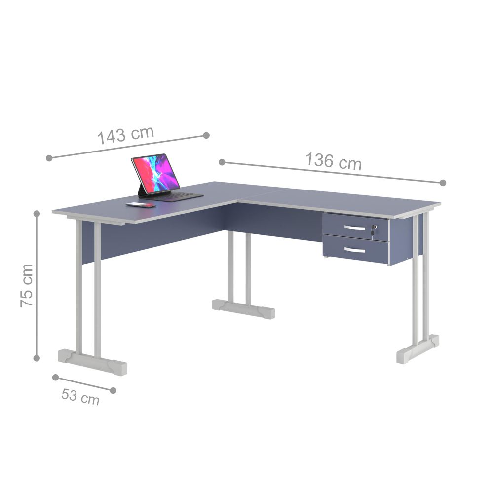 Escrivaninha Para Computador L Com 2 Gavetas Range - Azul