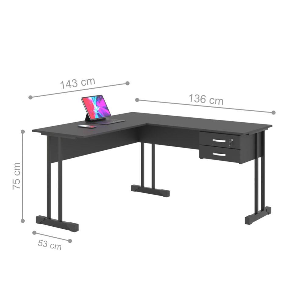 Escrivaninha Para Computador L Com 2 Gavetas Range - Preto