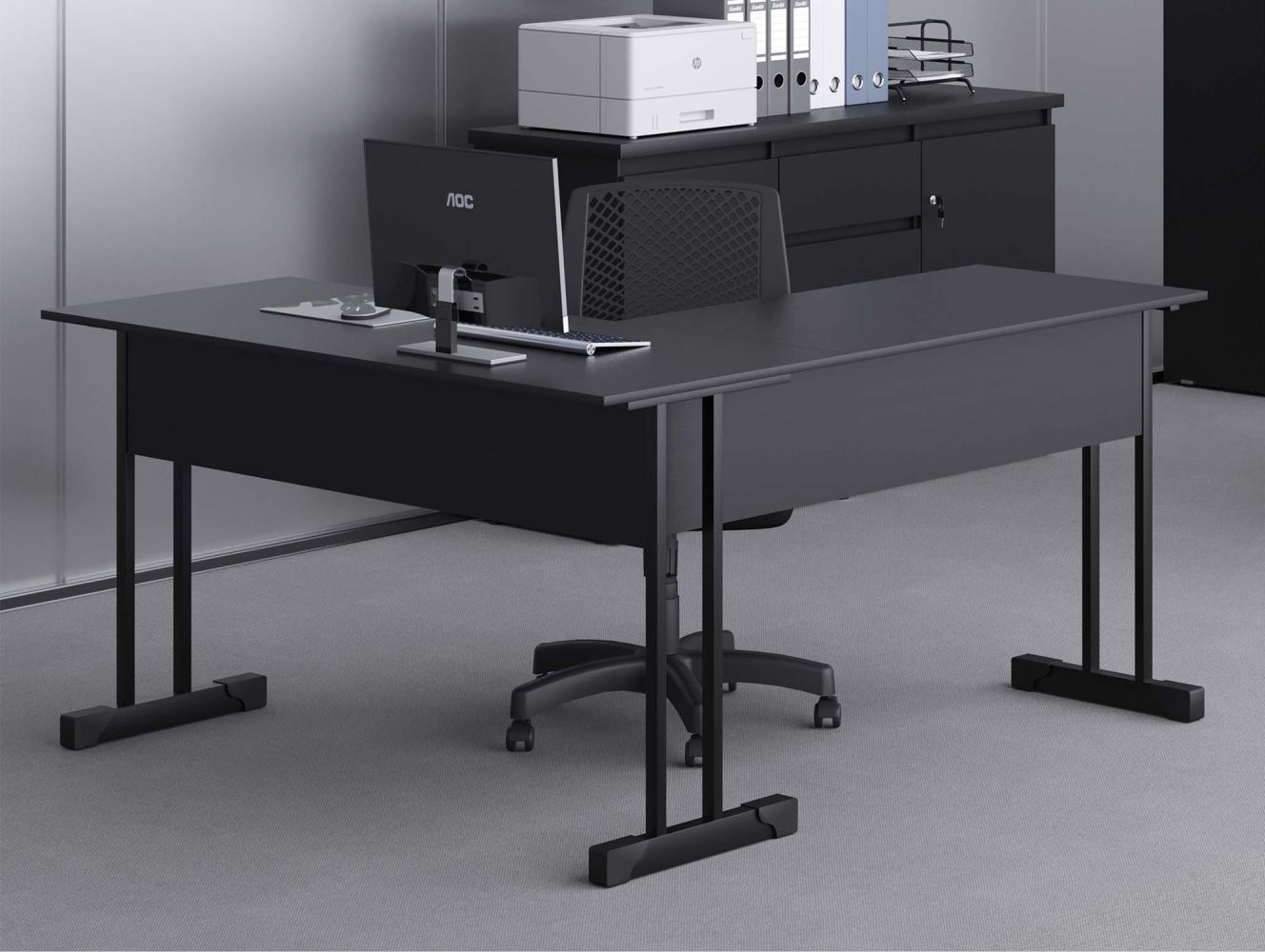 Escrivaninha Para Computador L Com 2 Gavetas Range - Preto