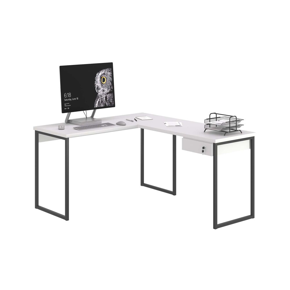 Escrivaninha em L 1 Gavetas Folix Branco