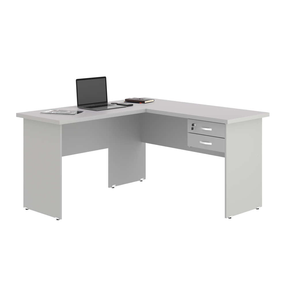 Escrivaninha em L com 02 Gavetas Chair Cinza