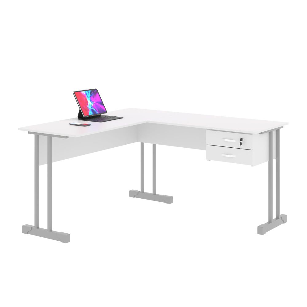 Escrivaninha para Computador L com 2 Gavetas Range Branco
