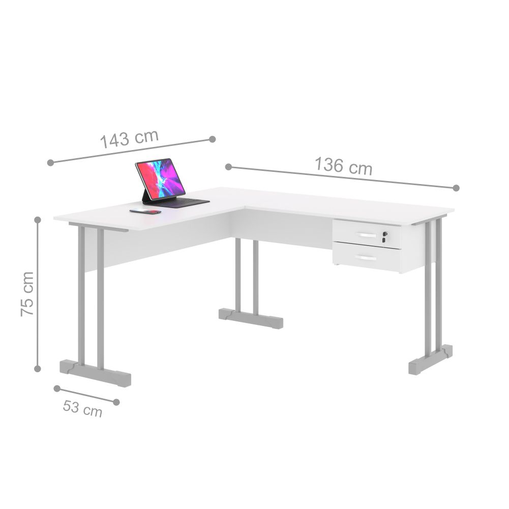 Escrivaninha para Computador L com 2 Gavetas Range Branco