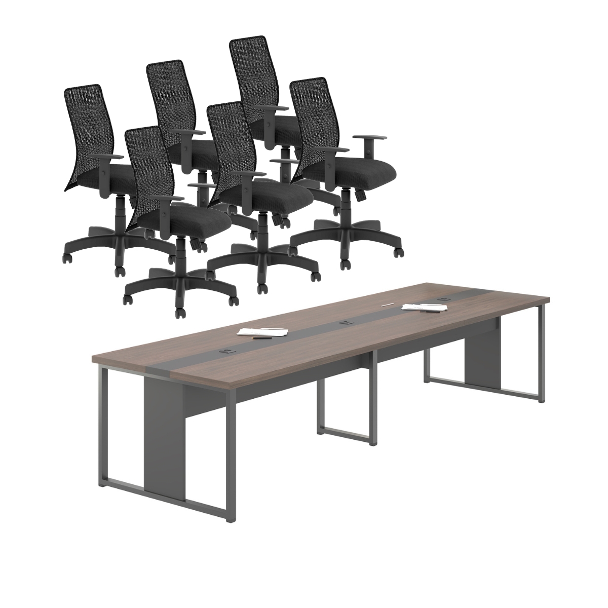 Jogo Cadeiras e Mesa Com Painel Rodes Freijó Preto