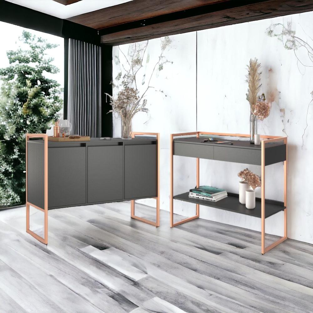 Kit Buffet E Aparador Industral Plis - Preto e Cobre