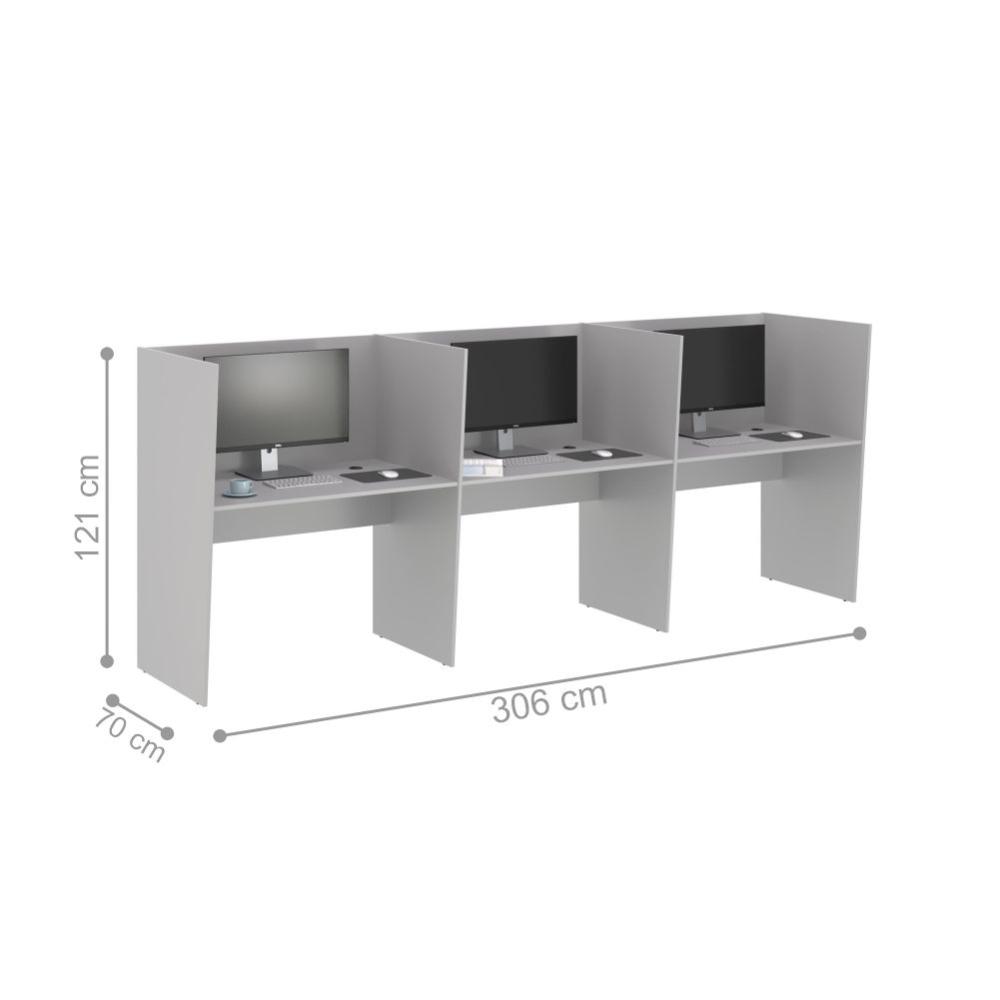Mesa De Trabalho Call Center 3 Lugares Tripla Fechada - Cinza
